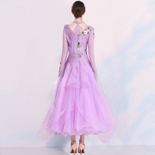 Women light purple competition ballroom dance dresses waltz tango foxtrot professional dance gown